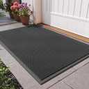Front Door Mat 20''x31'', Drainage Heavy Duty Dirt Trapping Non-Slip Doormats, Outdoor Rubber Floor Mats, Restaurant Commercial Kitchen Industral Pool Entrance Bar Wet Area, Black