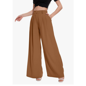 FUNYYZO Women Palazzo Pants High Elastic Waisted Business Work Long Trousers Wide Leg Loose Casual Pants, Size -XL