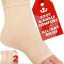 KEMFORD Ankle Compression Sleeve - 1-Pair, Plantar Fasciitis Braces - Open Toe Compression Socks for Swelling, Sprain, Neuropathy, Foot Arch Support for Men and Women - 20-30mmhg, M, Beige