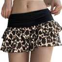 Women Y2k Lolita Bloomers Ruffle Frilly Gothic Shorts Layered Pumpkin Bottoms Party Cosplay Pettipants (Leopard Skirt)