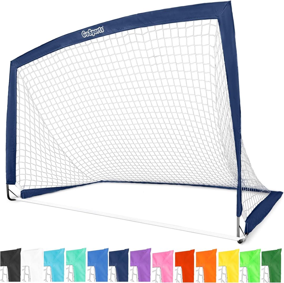 GoSports Portable Soccer Goals for Kids - 13 Color Options - Choose 4 x 3 ft or 6 x 4 ft - Team Tone Pop Up Nets for Backyard (Navy)