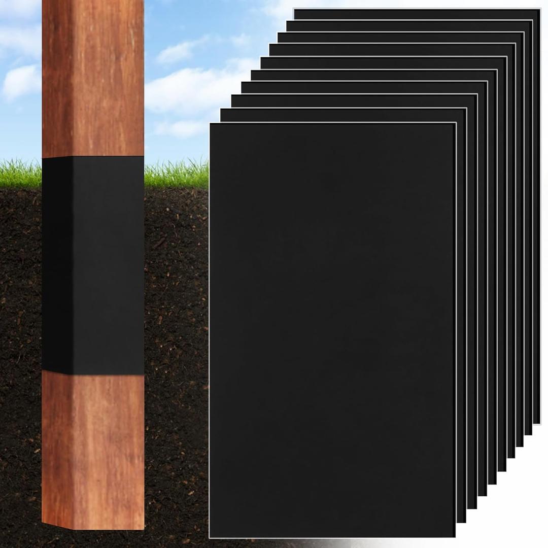 10 Pcs Fence Post Protection, Fence Protector 15.4 x 9.8 Inch Wood Fence Rot Protection Weatherproof Wood Post Sleeve Fits 3" x 3" to 4" x 4" Square and 3" to 5" Round Posts (Black)