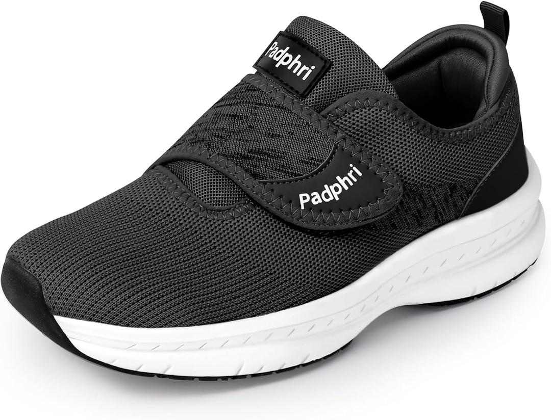 Diabetic Shoes for Men Extra Wide WidthWalking Shoes for Elderly Foot Pain Relief NeuropathyOrthopedic Shoes for Swollen Feet Adjustable Zapatos para Diabéticos Hombre (Black)