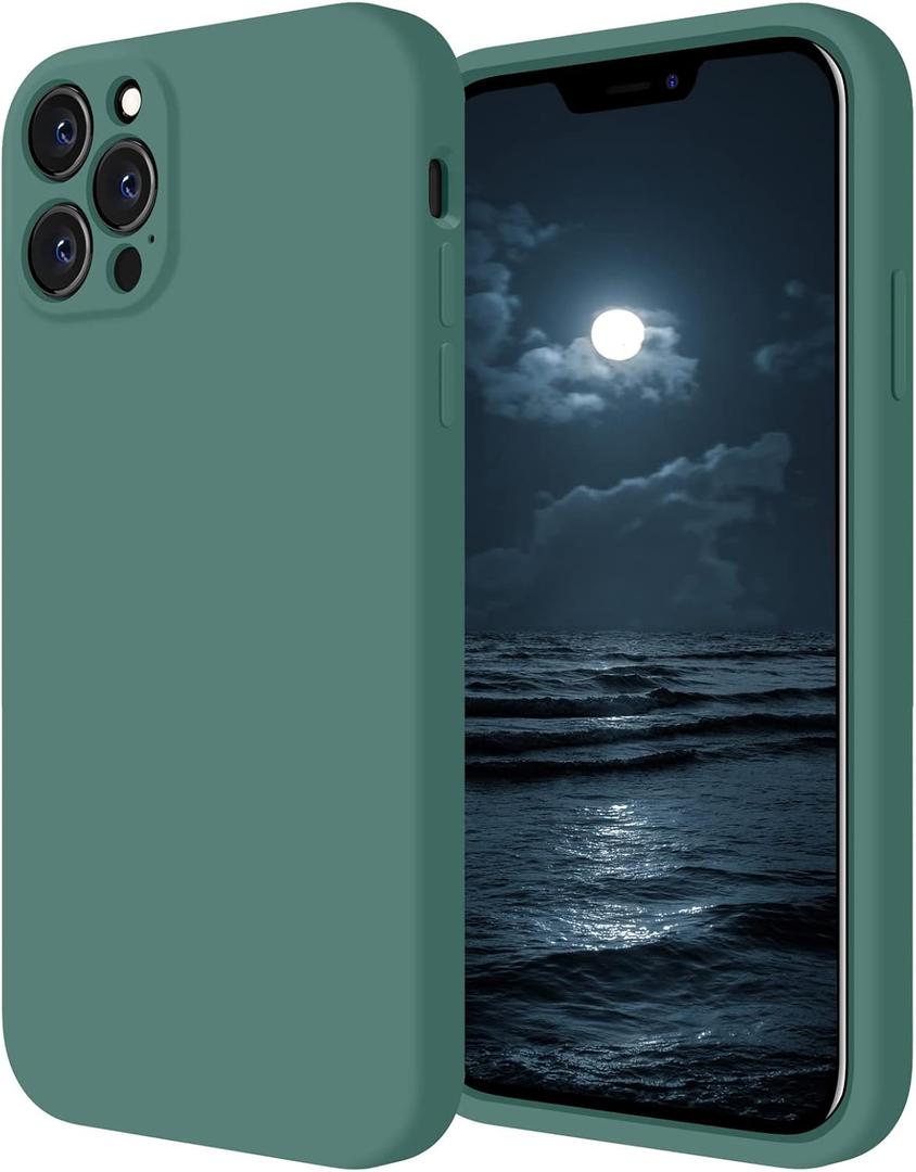 FireNova Designed for iPhone 12 Pro Max Case, Silicone [Camera Protecion] Phone Case with Soft Anti-Scratch Microfiber Lining, 6.7 inch, Midnight Green