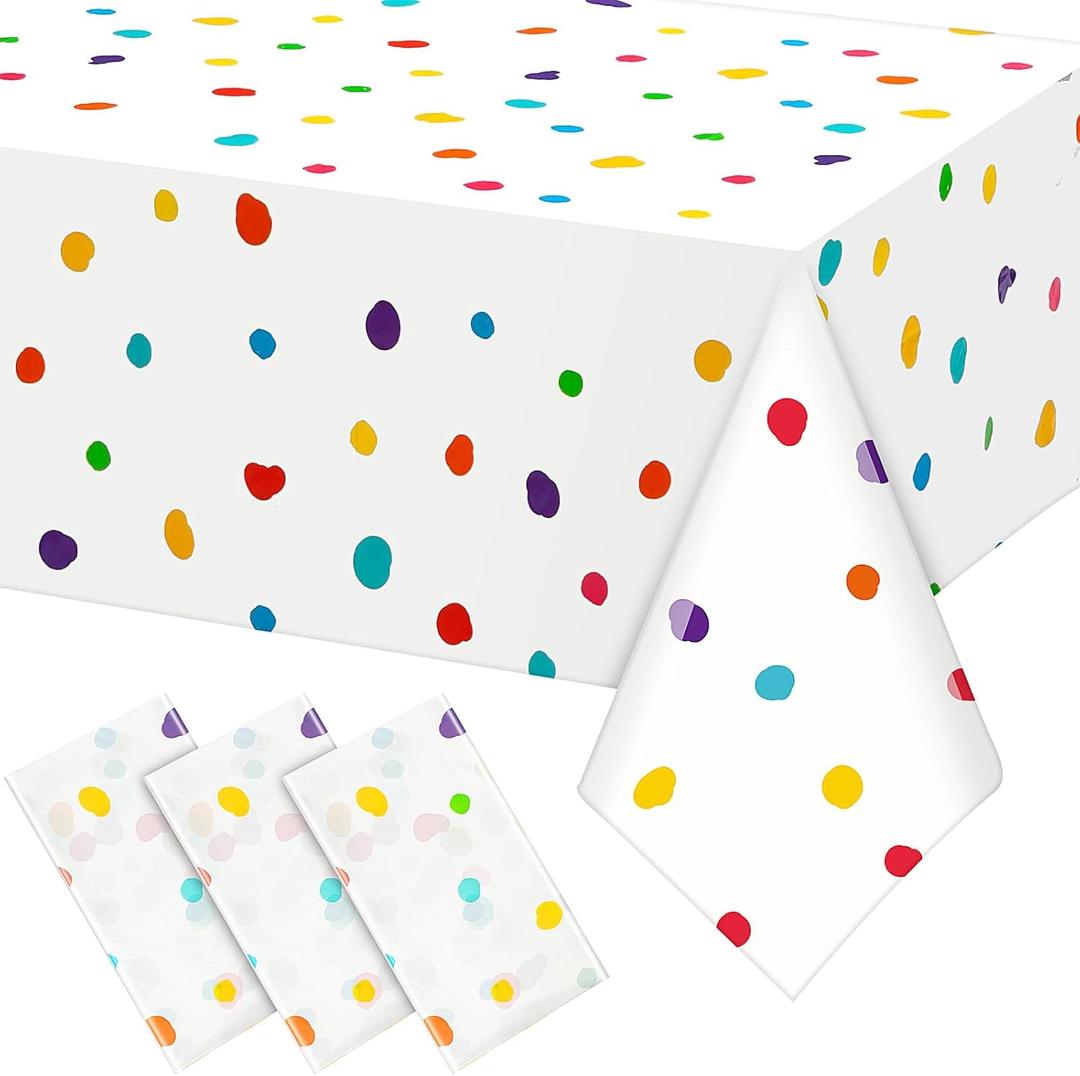 Mindsoft 3 Pcs Colorful Painted Dots Tablecloth Disposable Rainbow Cream Polka Dot Tablecloth Modern Art Table Cover for Picnic Wedding Birthday Tea Party Decoration