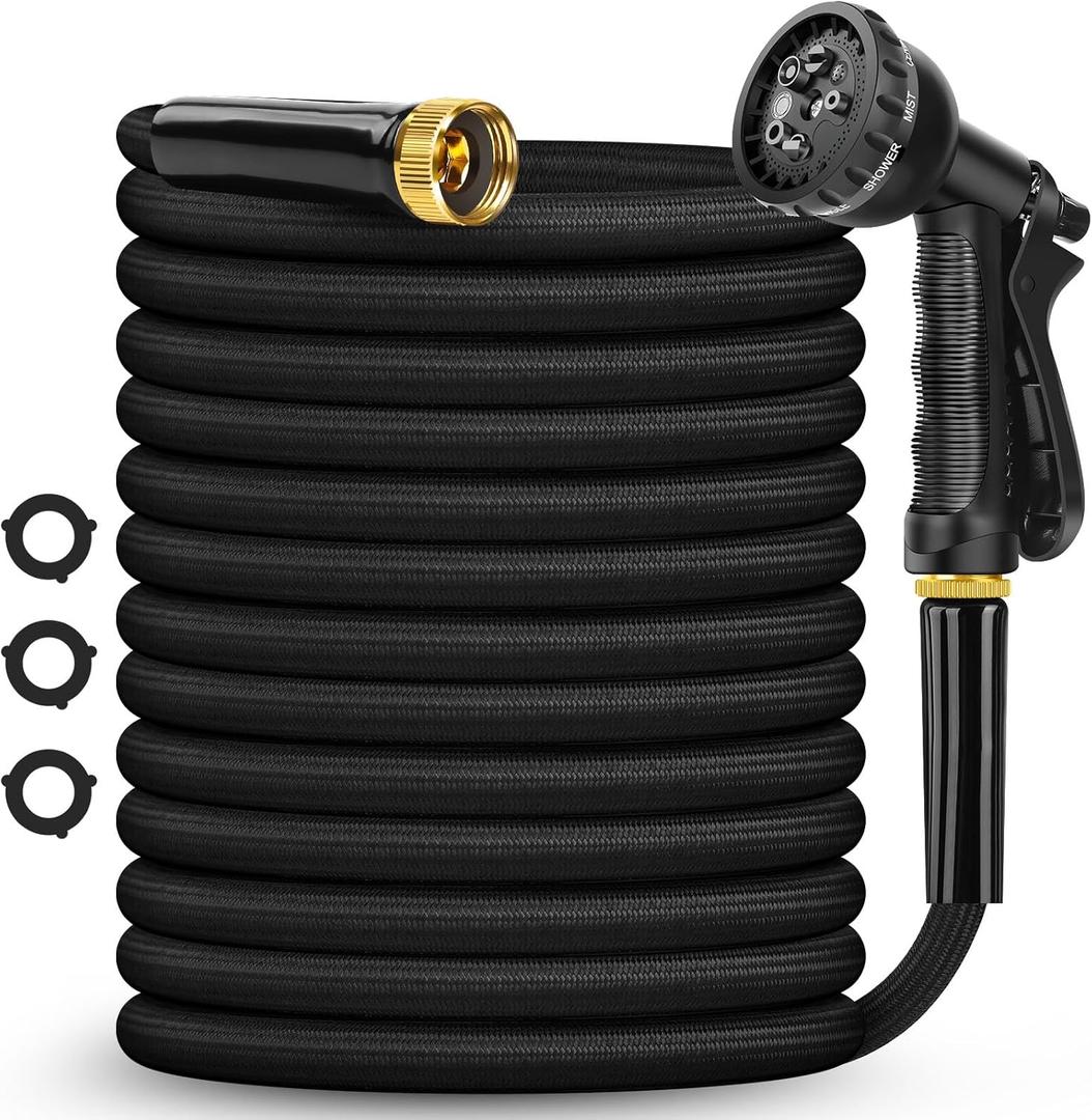 Garden Hose Non-Expanding 100ft, Flexible Garden Hose with 10 Function Hose Nozzle, Lightweight, Kink Free and Water Hose for Outdoor,Yard, Lawn, Car Wash, Marine,and Camper Use