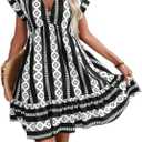 FIOXA Women's dressbiker Shorts Women Geo Print Batwing Sleeve Ruffle Hem Dress (Color : Black and White, Size : X-Large)