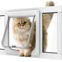 Aluminum Cat Door for Windows - Adjustable to Fit Window Width 24"-28", Quick-Fit Cat Door Window Insert, Magnetic Suction Design, Perfect for Cats (White Tall)