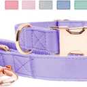 Soft Leather Dog Collar and Leash (6.6') Set - Stylish Rose Gold Heavy Duty Metal Buckle, 4 Adjustable Lengths Leash for Small Medium Large Dogs - Comfortable & Easy to Clean (M, Light Purple)