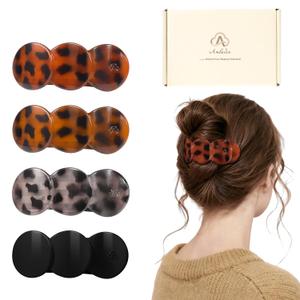 Medium Flat Hair Clips for Women, French Claw Clips for Thick Thin Hair, Lay Down Hair Barrettes for Styling, Duckbill Side Hairclips for Driving Yoga - Tortoise Design, 4pcs (Yellow Tortoiseshell, Red Tortoiseshell, White Tortoiseshell, Black)