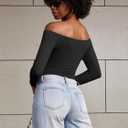 YEOREO Sophie Women Off Shoulder Long Sleeve Shirts Double Lined Basic Undershirt Y2K Going Out Tops (Black, S)