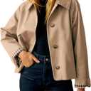 Womens Short Plaid Trench Coat Lapel Button Down Jacket with Pocket (Small, Khaki)