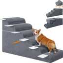 6-Steps Dog Stairs for High Bed and Couch 25.6H, Wider Pet Stairs for Small Old Large Dogs Cats,30Steady Non-Slip Dog Steps, Washable Dog Ramp with Removable Cover, PE Boards