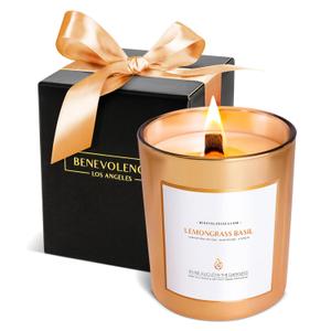 Benevolence LA Lemongrass & Basil Wood Wick Candles | 6 oz Scented Candles for Home Scented | Natural Soy Candles Gifts for Women | 35 Hour Burn Aromatherapy Candle | Summer Candles