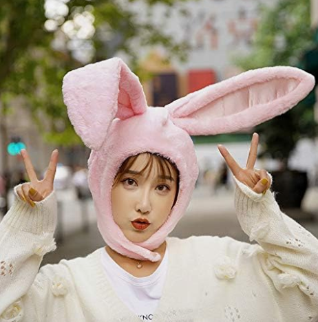 Easter Bunny Hat Ear Funny Plush Hood Women Costume Rabbit Hat Cosplay Halloween Party Holiday Hat, Pink