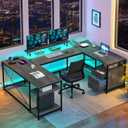 DWVO U Shaped Desk with Drawers, 79" Reversible L Shaped Desk with Power Outlets & LED Lights, Corner Computer Desk with Monitor Stand & Storage Shelves, Grey (47.2"D x 78.7"W x 34.8"H)