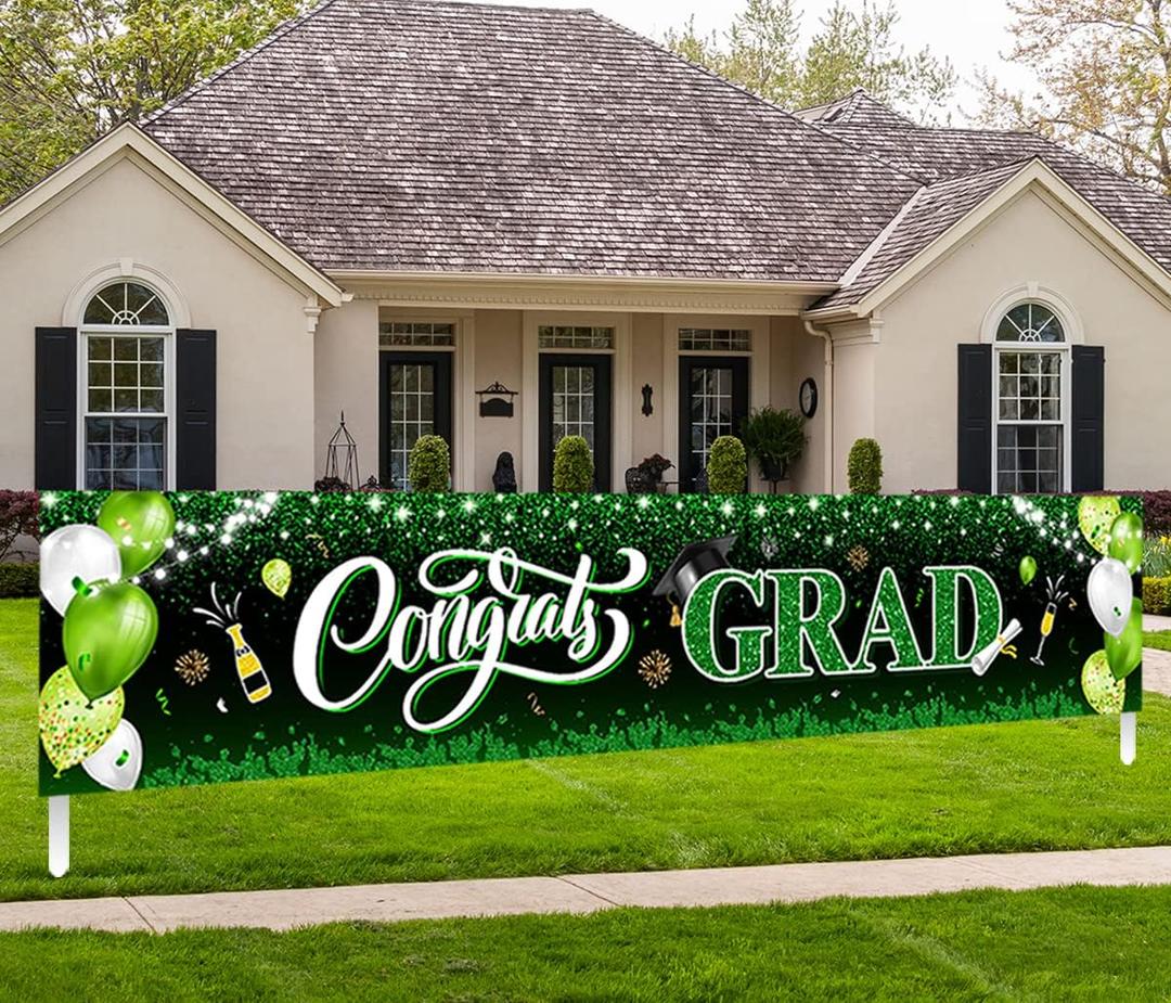 2026 Graduation Decorations-Congrats Grad Yard Sign Banner Decoration for Class of 2026 Graduation Party Supplies(Green and Black)