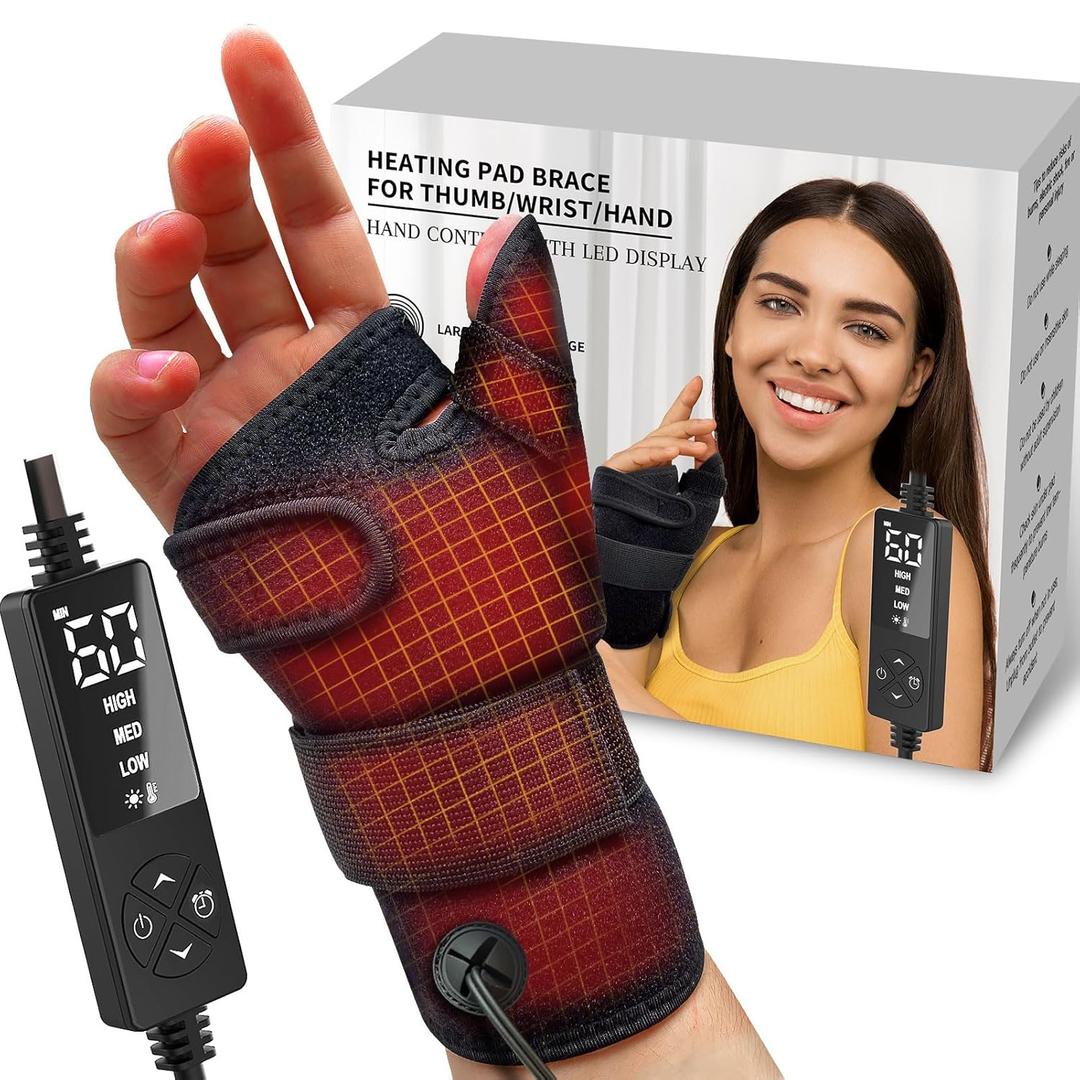 Electric Thumb & Wrist Heating Pad for Hand Arthritis with 3 Heat & 5 Timer Settings, Heated Wrist Wrap for Carpal Tunnel Syndromes, Tendonitis Left/Right Hand Pain Relief(S) (Black)