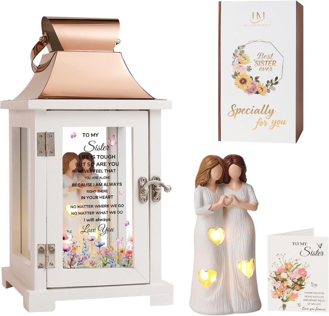 Sister Lantern with Friend Hand-Painted Figure, Sister Birthday Gifts from Sis, Unique Friendship Gift Ideas for Women Thanksgiving Christmas Wedding