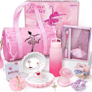 Golray 15 Pcs Dance Recital Gifts for Girls Age 5 6 7 8 12 with Ballet Dance Bag/Musical Ballerina Jewelry Box/Water Bottle/Journal Christmas Birthday Gifts Kid Girl Toy for Daughter, Granddaughter