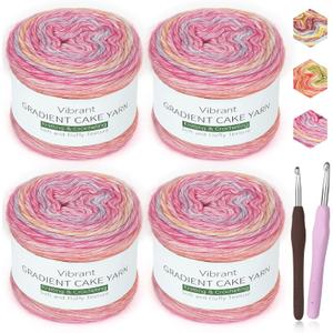 Katech Ombr Yarn for Crocheting-Gradient Cake Yarn-4x100g 60% Cotton 30% Acrylic 10% Wool-Ombre Multicolor Soft Rainbow Cotton Crochet Yarn for Scarves, Shawls, Blankets and Garments(J)