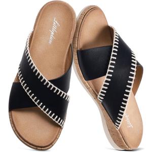 Littleplum Sandals For Women Slip On Arch Support Slides Comfortable Flat Sandals Summer Breathable Adjustable Orthotic Walking Shoes for Beach,Travel, 37