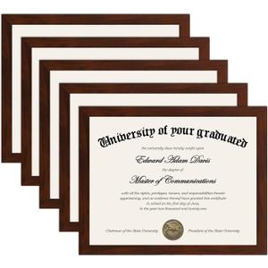 upsimples Certificate Frame with High Definition Glass, 8.5 by 11 Picture Diploma Document Frames for Wall and Tabletop, Mahogany 5 Pack