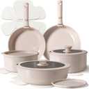 CAROTE Ceramic Cookware Sets, Pots and Pans Set Non Stick Non Toxic, Induction Cookware, Kitchen Cookware Sets, Pots Set for Healthy Coooking 15PCS, Taupe