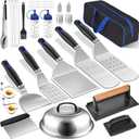 Griddle Accessories Kit, 36PCS Complete Flat Top Grill Accessories Set for Blackstone, Grill Spatula Set with Enlarged Spatulas, Burger Press, Basting Cover, Scraper for Outdoor BBQ, Teppanyaki, Blue
