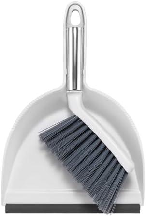 Pack of 2 NACENA Mini Broom and Dustpan Set, Small Dust Pan and Brush Set with Handle Dustpan Teeth for Cleaning Hair Suitable for Office Desks Drawers Sofas Pet Care Outdoor Camping, White & Gray