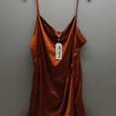 ZOMVA Plus Size Satin Dress 1X-4X Ruched Cowl Neck Spaghetti Strap Elegant Midi Dress Wedding Guest Cocktail Party (Rust Brown)