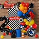 2 x Racing Party Decorations  10PCS Race Car Balloons Set with Red Car, Tires, Stars, Checkered Patterns & Number 2 Foil Balloon for 2nd Birthday Party Supplies