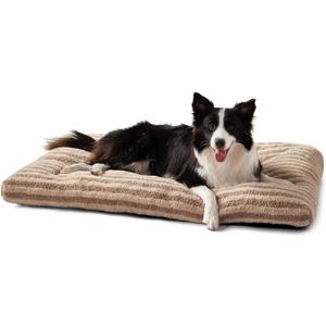 FURTIME Washable Dog Bed Large Sized Dogs, Deluxe Dog Crate Beds Comfy Fluffy Kennel Pad Anti-Slip Pet Sleeping Mat, Machine Washable Dogs Pillow, 35"x23"x3.5", Brown