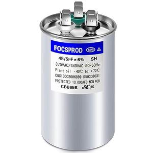 FOCSPROD 45+5Uf 45/5Mfd ±6% 370V/440V Cbb65 Capacitor AC, Double Run Round Capacitor Replacement, 45 5 Uf 440 Volts Hvac Capacitor for AC Unit Fan Motor Starter