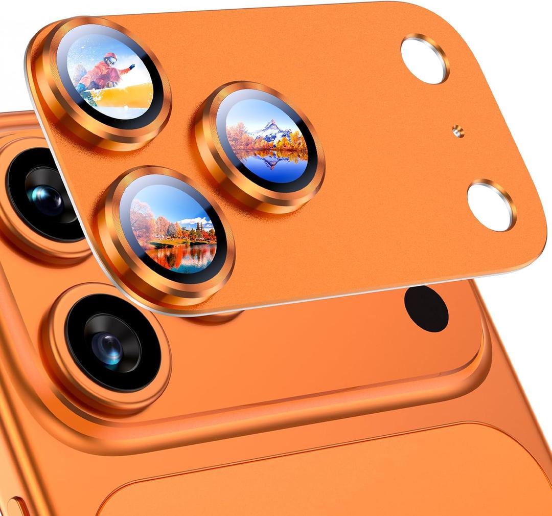 Uyiton Compatible with iPhone 17 Pro Camera Lens Protector - [Not Easy to Break][Strong Adsorption][Case-Friendly] Metal Tempered Glass Rear Camera Screen Cover - Cosmic Orange