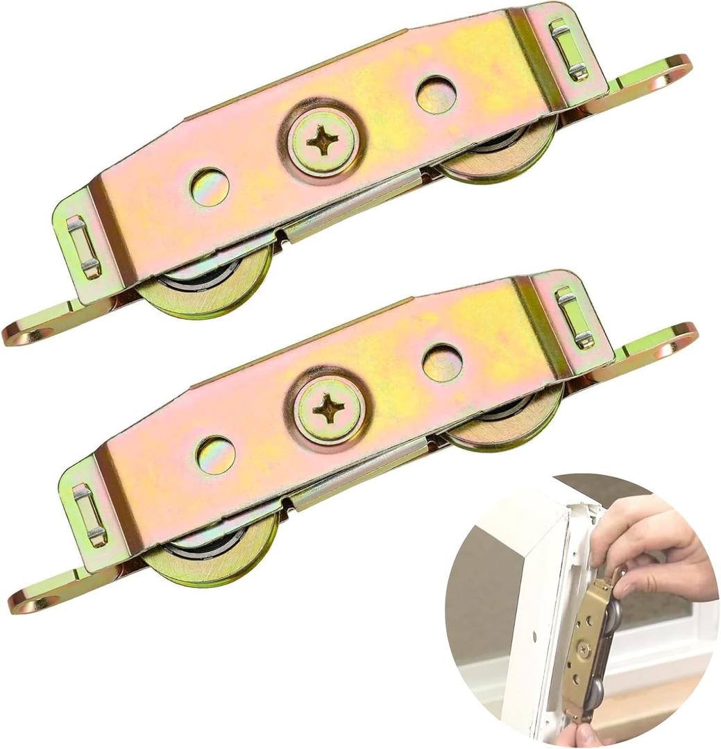 2pcs Heavy Duty Sliding Door Rollers, Lancisism Steel Ball Bearing Patio Door Wheels, Heavy Duty Tandem Wheels Compatible for Andersen, Truth Part #31761A, Jeld Wen, Milgard, Marvin, Peachtree