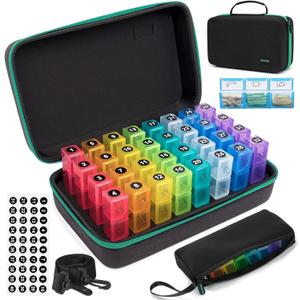 Monthly Pill Organizer 3 Times a Day, 31 Day Pill Organizer 3 Times a Day, Month Medicine Organizer Box, Medicine Pill Boxes with 32 Daily Compartments & Portable 7-Day Travel Medicine Organizing Bag