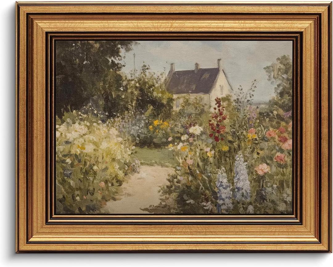 Devunaty Gold Framed Vintage Painting Wall Art Nature Wildflower Landscape Wall Decor Country Farmhouse Garden Floral Pictures Rustic Cottagecore Aesthetic Poster for Bathroom Living Room 12"x16"