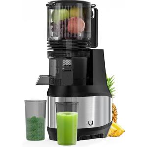 Masticating Juicer, 6.2" Slow Cold Press Juicer with Extra-Large Feeding Chute, Pure Juicer Machines for whole Vegetables & Fruits, Easy to Clean with Brush