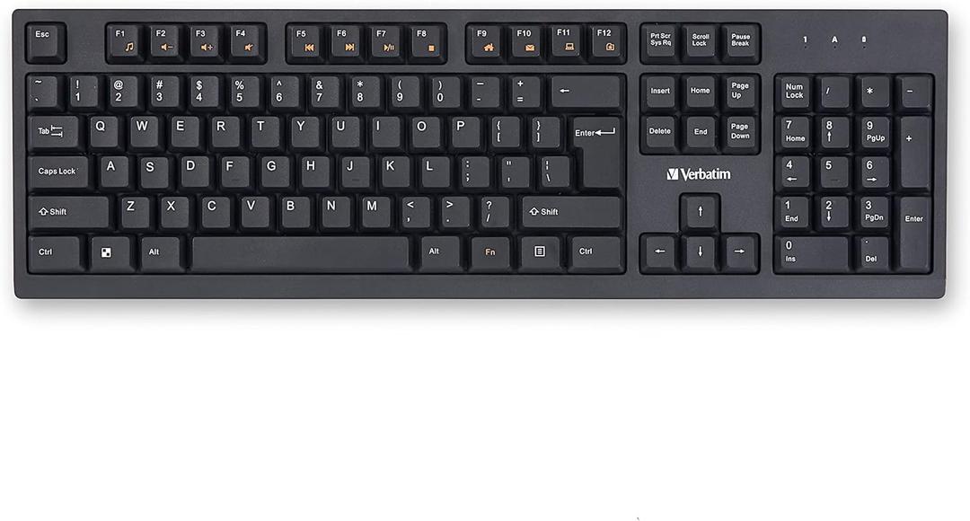 Verbatim Slimline Wireless Keyboard 2.4GHz USB Plug-and-Play Numeric Keypad Adjustable Tilt Legs Wireless Full-Size Computer Keyboard Compatible with PC, Laptop -Frustration Free Packaging Black 70738