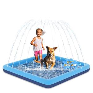 67" Splash Pad for Dogs and Kids, Non-Slip Square Splash Sprinkler Pad, Summer Outdoor Water Toys