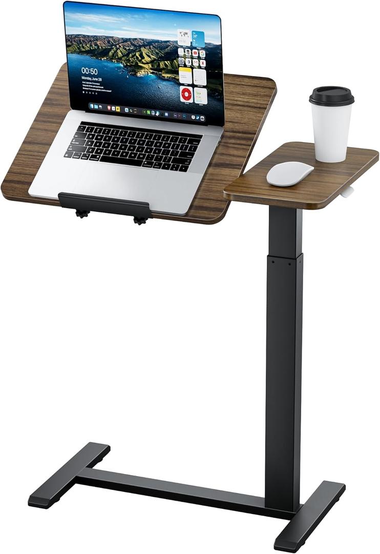 Ywin Medical Adjustable Tilt Overbed Bedside Table with Wheels, Swivel Portable Tray Table (27.6" W x 15.8" D), Small Standing Desk for Bedroom, Hospital, Couch, Office Use, Black Walnut