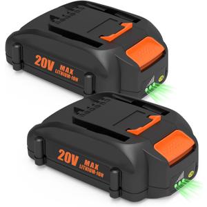 Cabeattee 2pack 3.0ah WA3525 Replacement for Worx 20V Battery Power Share for WA3575 WA3525 WA3520 WG151s WG891 WG155s WG251s WG255s Compatible with Worx Battery 20V