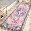 Washable Runner Rug 2x6 Pink Boho Area Rug for Hallway Entryway Kitchen Laundry Room Bathroom Bedroom Non Slip Blush Vintage Rug Indoor Carpet