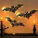 Halloween Decorations Indoor Wall Decor: Classic Black Rattan Bats with LED Lights, Rustic Farmhouse Lighted Spooky Bats Wall Porch Signs for Kids Home School Office Haunted House Halloween Dcor