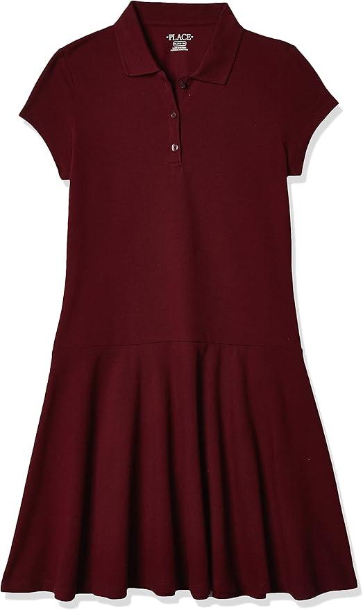 The Children's Place,Short Sleeve Polo Dress,RUBINE,XXL(16) Dark Red