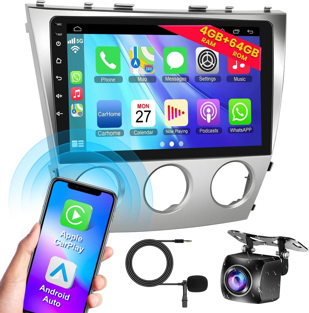 4GB RAM+64GB ROM Car Radio for Toyota Camry (2006-2011 with Manual A/C),10 Inch Camry Stereo Support Wireless Carplay&Android Auto, Bluetooth&Voice Control,FM Radio