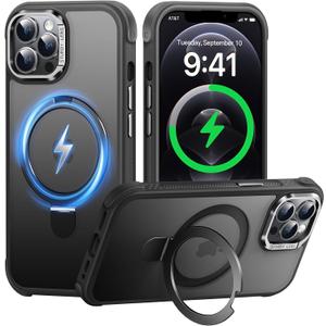 Case for iPhone 12 pro max, with Invisible Magnetic Stand, Mil-Grade Drop Protection, Non-Slip, Anti Fingerprint Anti Scratch, Shockproof Matte Phone Case (Black)