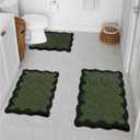 Uphome Scalloped 3 Piece Bathroom Rug Set Green Non-Slip Cute Bath Mat with U-Shaped Contour Quick Dry Absorbent Plush Microfiber Toilet Mat Modern Machine Washable Fun Floor Mats for Sink Tub Shower (18"x26"+20"x32"+U Shape 20"x24")