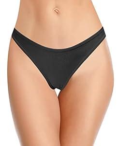 SHEKINI Women's Bikini Bottom Brazilian Swim Bottoms Low Waist Swimsuit Bikini Bottom (Black - Metallic Fabric, Medium)